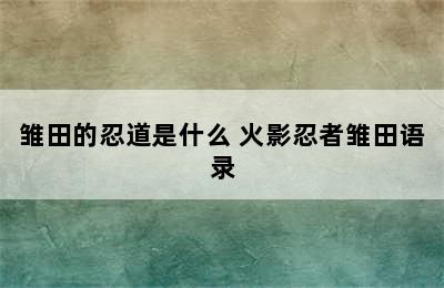 雏田的忍道是什么 火影忍者雏田语录